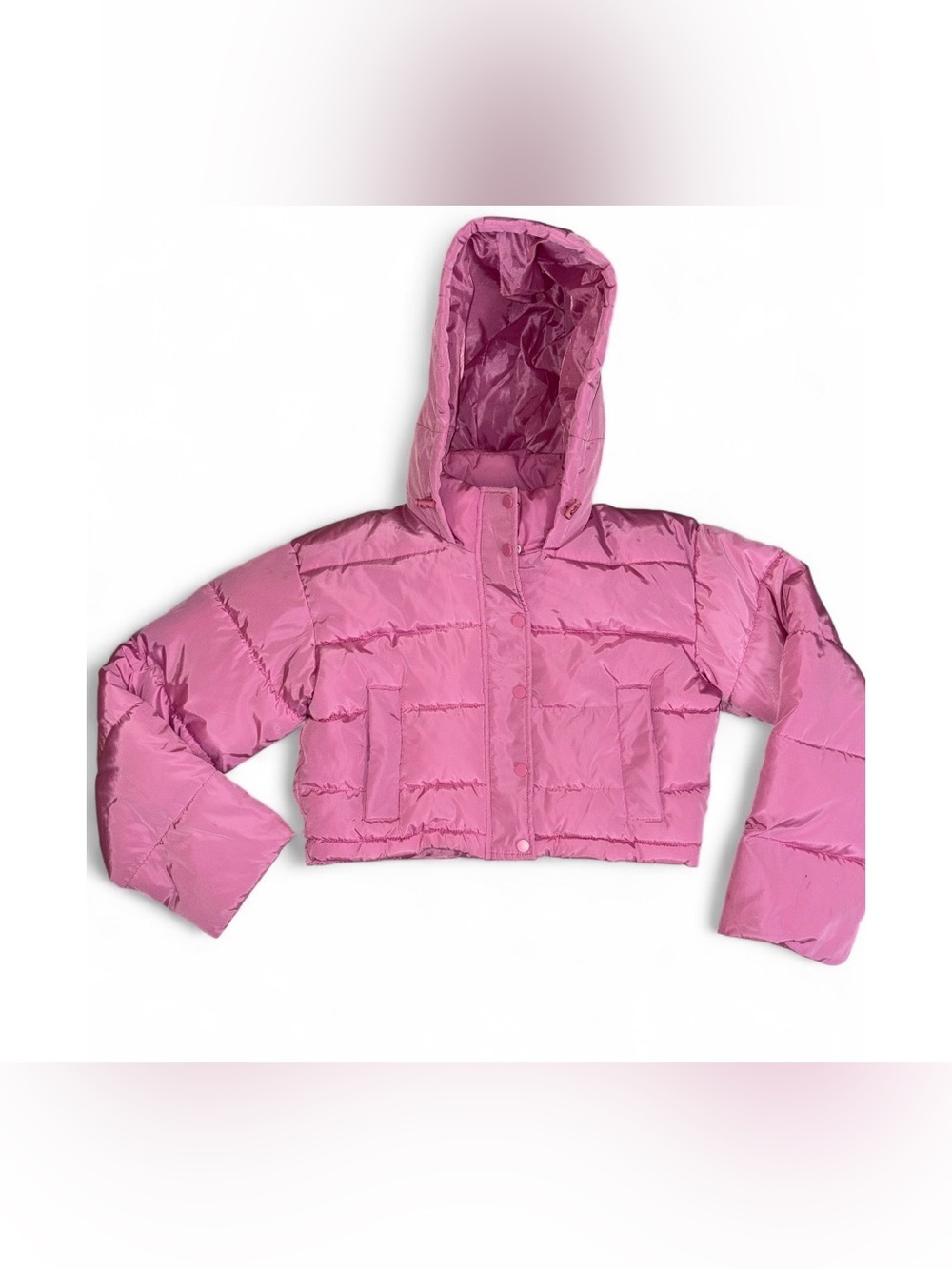 Soho Apparel Pink Cropped Hooded Puffer Jacket